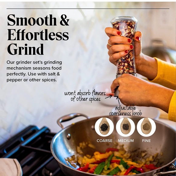 Willow & Everett Salt and Pepper Grinder Set - Stainless Steel Refillable - Picture 3 of 6